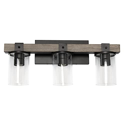 Image of Elegant Designs VT1009-GRY Industrial Rustic Lantern Restored Wood Look 3 Light Bath Vanity, Gray