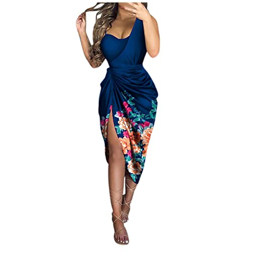 Amazon.com: UODSVP Dresses for Women Sexy, Sexy Maxi Dress Curvy Dresses Nye Outfits Gold Women's Printed Sequin Slit Maxi Smocked One Shoulder Evening Dress Sleeveless Cocktail Bodycon Spaghetti (XL, Blue) : Clothing