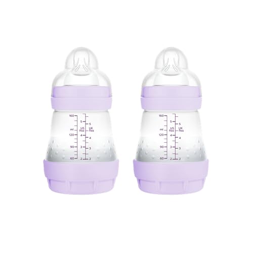 MAM Pack 2 Biberones Anticólicos, Recién Nacido, 0 2 Meses, 160ml, con Tetina 1 Flujo Lento de Fácil Aceptación, Autoesterilizable y Fácil de Limpiar, MAM Easy Start Anti Colic, Rosa Mate, 2uds