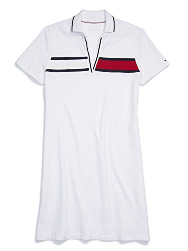 Tommy Hilfiger Women's Adaptive Polo Dress with Wide Neck Opening, Bright White/Multi, L