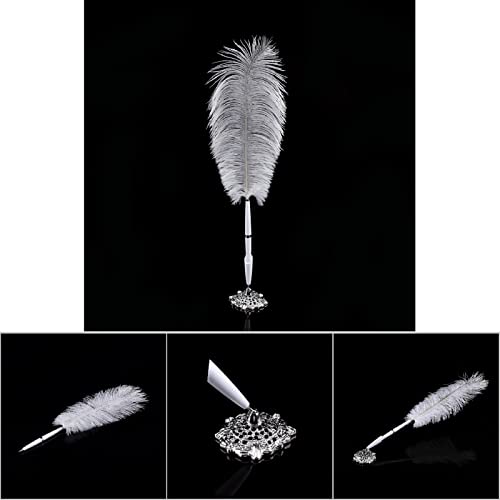 Stylo à plume d'autruche et support argent pour livre d'or de réception - 3