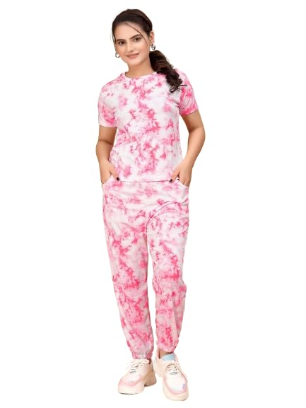 Image of Women's Printed Polyester Tracksuit Set, Lightweight Stretchable Tracksuit Suit and Gym Outfit with Side Pockets