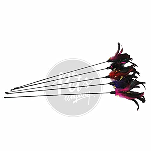 The Pets Company Cat Retractable Bell Teaser Wand Toy, Interactive Natural Feather Cat Kitten Toy