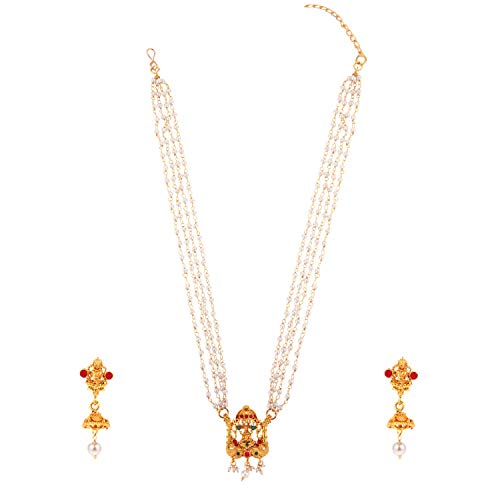 Efulgenz Indian Bollywood Gold Plated Traditional Faux Pearl Crystal Rhinestone Wedding Choker Pendant Necklace Earrings Jewellery Set