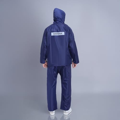 Image of VARSHA - Basic Reversible Rain Coat for Men, Men's Raincoat with Adjustable Hood, Heavy-Duty Zip & Button Closure,Buy Portable Waterproof Rainwear Suit for Bike.(NX)