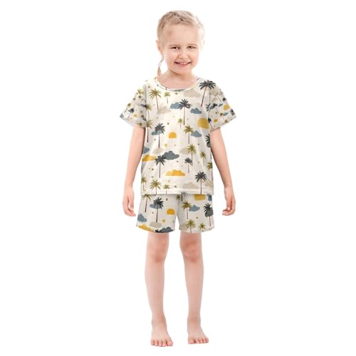 senya Palm Trees Clouds Summer Pajamas Set Short Cotton Sleepwear 2 Piece3