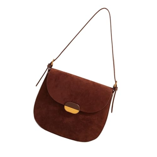 Greabuy Bolsos de hombro para mujer, elegante bolso de hombro de piel sintética para mujer, bolso cruzado de color sólido, estilo retro, terciopelo, bolsa de compras para mujer, café