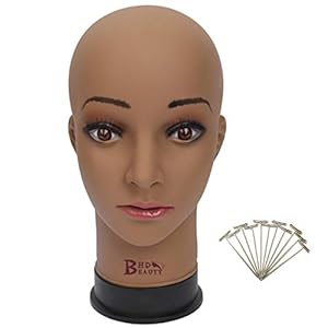 BHD BEAUTY Bald Mannequin Head Brown Female Professional Cosmetology for Wig Making, Display wigs, eyeglasses, hairs with T pins 22”