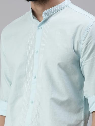 Image of SHOWOFFFF Men Solid Casual Shirt | Mandarin Collar Full Sleeves Cotton Shirt for Mens | Slim Fit Regular Length Shirt for Men's