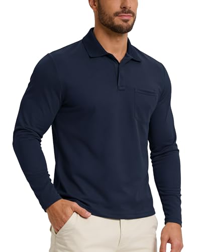 33 000ft Herren Poloshirt Langarm UPF50+ Sonnenschutz UV Schutz Polohemd Golf Sports T Shirts für Männer Leichtes Atmungsaktiv Poloshirts Casual Polo Tops zum Tennis Dunkelblau L