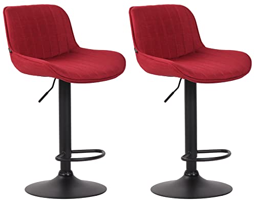 CLP Lot De 2 Tabourets De Bar Lentini en Tissu I Chaise Haute De Bistrot avec Repose-Pieds Hauteur Réglable Pivotant, Couleur:Rouge, Couleur du Cadre:Noir