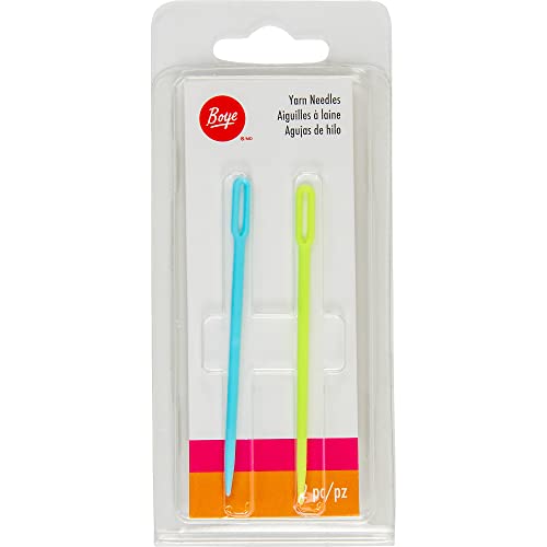 Image of Boye 42-40035 Small Plastic Yarn Needles for Crocheting and Sewing, Blue and Green, 2pcs