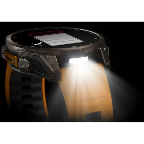 Image of Garmin Fenix 8 47mm AMOLED Sapphire Multisport GPS Smartwatch, Titanium with Spark Orange Silicone Band, 010-02904-10 - Bundle w /Deco Essentials Charging Dock, Dust Cover and USB-C Cable