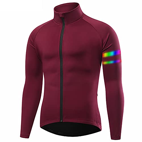 TDHLW Chaqueta de Ciclismo de Invierno para Hombre, Impermeable Transpirable Tres Capas Lana Térmica Compuesta para Bicicleta,Rojo,L