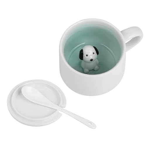 Taza de cerámica con diseño de perro 3D, hecha a mano, con tapa y cuchara, taza de café personalizada, regalo de cumpleaños o vacaciones perfecto para mujeres, niñas, amigos (perro)