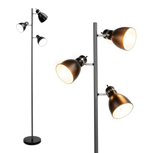 FIRVRE Lampada da terra salotto Moderno Industriale Metallo Lampada Piantana da Terra Lampadina con Interruttore a Girevoli e Paralumi Regolabili per soggiorno camera da letto ufficio studio