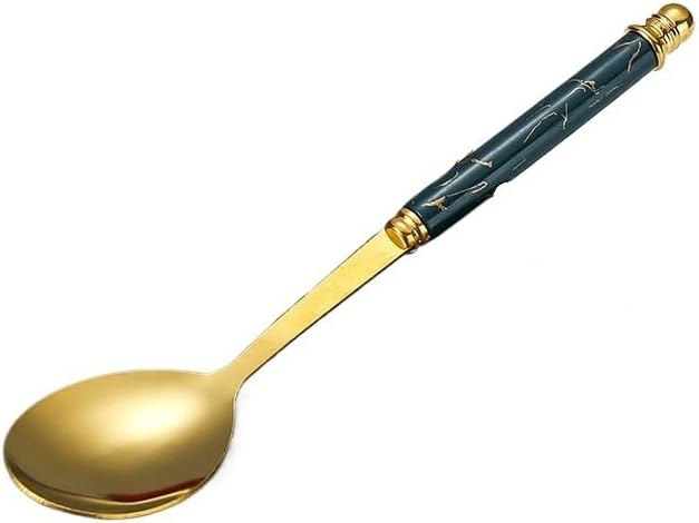 Silverware Flatware Set, 1/4/6/8/10 Pieces Stainless Steel Spoons With Imitation Ceramic Handles, Marble Pattern Long Handle Soup Spoons, Ice Spoons (Color : Green, Size : 8Pcs)