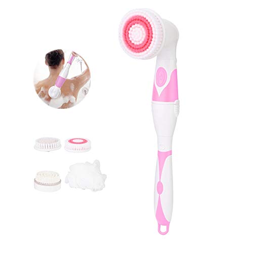 Duevin 4 en 1 Cepillo de baño eléctrico Limpieza corporal Exfoliante Cepillo de masaje de ducha automático(rosado)