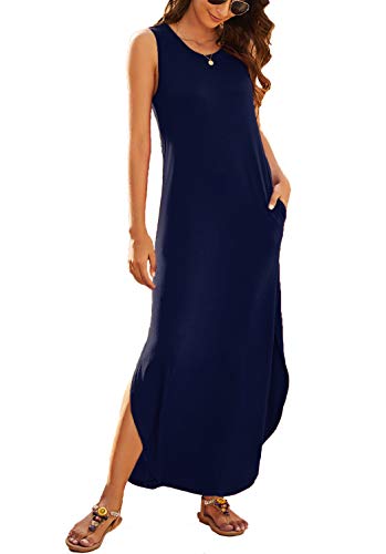 Image of Hount Women's Casual Summer Sleeveless Dress Loose Split Maxi Dresses with Pockets