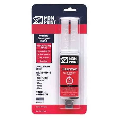 Epoxy Adhesive, Syringe, 0.85 oz, Clear, 1:1 Mix Ratio, 1 hr Functional Cure