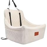 Picture of Lealchum Dog Car Seat for Medium Dogs Up to 40lbs,Easy to Install with Adjustable Straps,Anti-Slip Base,Fully Detachable and Washable,Soft Fabric Fill in Memory Foam,2 Side Pockets(Beige,Medium)