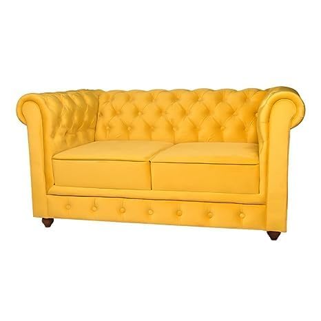 Image of Solid Wood Velvet Fabric L Shape Sofa Sofa for Living Room Button Tufted Sofa Chair for Home & Office (Left Aligned L-Shaped (2 Seater Yellow)