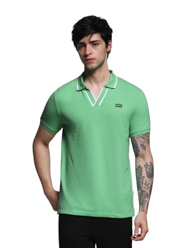 Image of Jack & Jones Men Solid Polo Collar Cotton Slim Fit T-Shirt