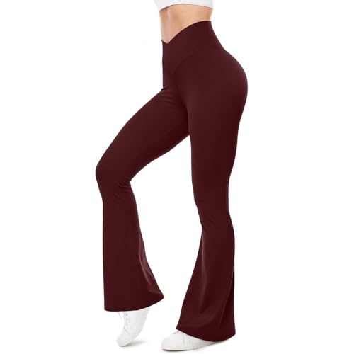 Generico Leggins Mujer Deportivos Fitness, Pantalones de Zampa Seamless Yoga Pants Fared Elásticos Medias Cintura Alta Leggins Casual Booty Pantalón Pierna Ancha Bootcut para Running Deportivo