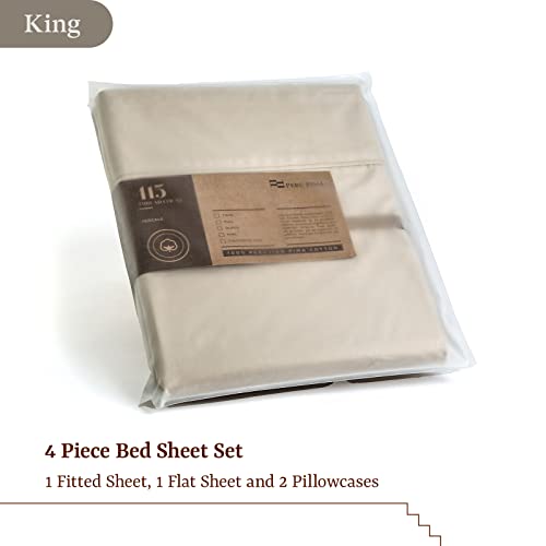 Peru Pima Cotton Breathable/Deep Pocket, 415 Thread Count, Solid 4-Piece Bed Sheet Set (1 Flat, 1 Fitted Sheet, 2 Pillow Covers) | Solid | Beige/Latte | Percale Sheets King Set #TOP1