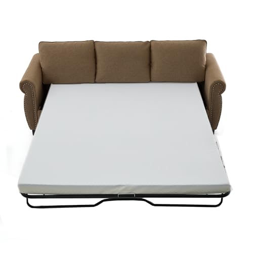 Image of Modern 3 Seat Sofa Couches with Pull Out Queen Memory Mattress Sleeper Bed, 2-in-1 Convertible 3 Seater Sofa Couch W /Rivet Decor and Scroll Armrests for Home Apartment