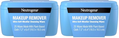 Image of Neutrogena Makeup Remover Wipes, 25 ct, Pack of 2 | 100% Plant-Based Cloth | Gentle | Soap & Alcohol-Free | Removes Waterproof Mascara