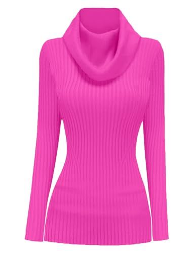 Image of v28 Women's Stretchable Cowl Neck Knit Long Sleeve Slim Fit Bodycon Sexy Sweater
