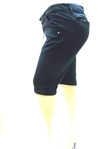 1826 Women's Plus Size Stretchy HI Waist Denim Jeans Bermuda Dark Blue & Black