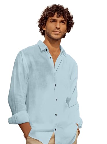 Image of Men's Long Sleeve Linen Shirt, Button Down, Casual Collared, Full Sleeve Shirt