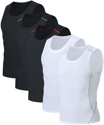 5 Pack Men's Athletic Compression Shirts Sleeveless Tank Top Running Basketball Workout Base Layer