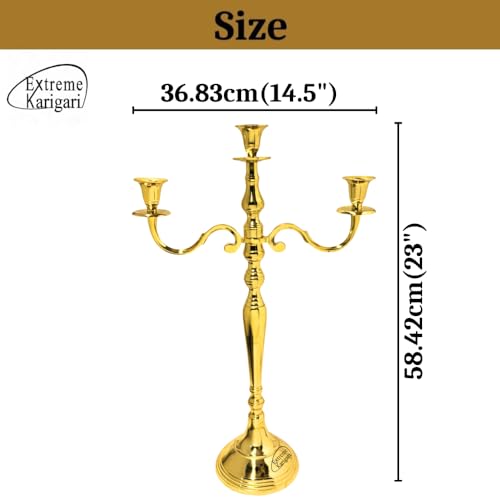 Image of Decorative Aluminum Brass Gold Plated Three Arm Candelstick Holder Stand for Dinning Table | Centerpiece Decor | Wedding Gift |