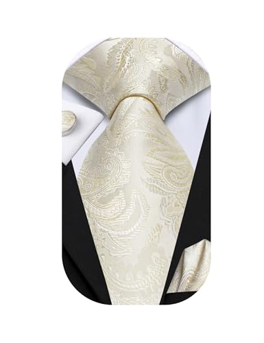 Image of Hi-Tie Silk Ties for Men Plaid Paisley Striped Necktie Pocket Square Cufflinks Set Formal Business