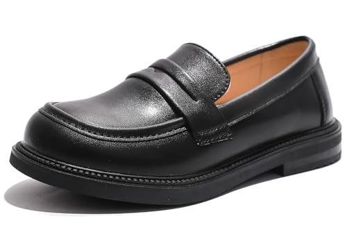 DADAWEN Girl's Loafers Slip On Round Toe Oxford Shoes Flats Church School Uniform Dress Shoes for Girls (Toddler/Little Kid/Big Kid) Black US Size 4 M...