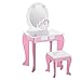 HOMCOM Coiffeuse Enfant Design Licorne - Tabouret Inclus - dim. 49L x 34l x 90H cm - tiroir, Miroir - MDF - Rose Blanc