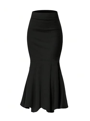 SHENHE Women's High Waist Pencil Skirt Business Casual Work Bodycon Fishtail Ruffle Maxi Skirt3