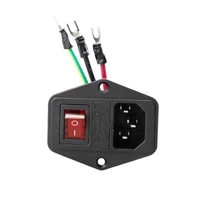 3DINNOVATIONS 15A 250V Rocker Switch Power Socket Inlet Module Plug 5A Fuse Switch with 4Pcs 16-14 AWG Wiring 3 Pin IEC320 C14