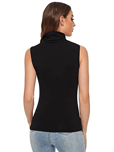 Image of Women's Basic Sleeveless Turtleneck Slim Fit Solid Tank Top Vest