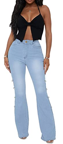 CHARTOU Women High Waisted Cutout Becket Flare Jeans Denim Palazzo Pants Wide Leg Jeans3