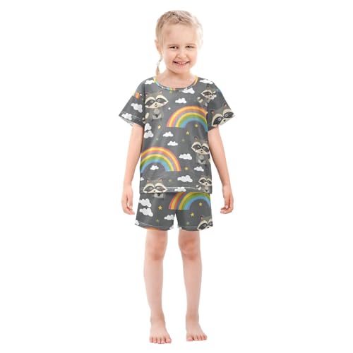 ALAZA Raccoon Rainbow Cloud Star Pajamas Short Sleeve 2 Piece Sleepwear Top and Bottom Pajama Set Unisex3