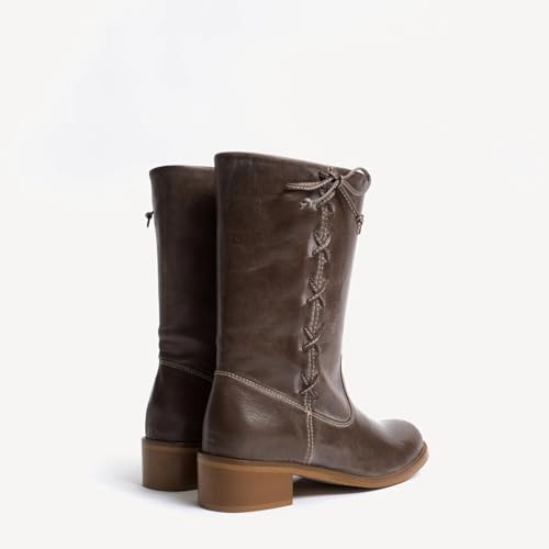 Women’s Mid Calf Boots Chunky Block Heel Round Toe Boots Comfortable Low Heel Pull on Campus Casual Boots4