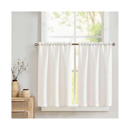 Rideau lin de cuisine blanc 28x24 pouces style ferme avec passe-tringle