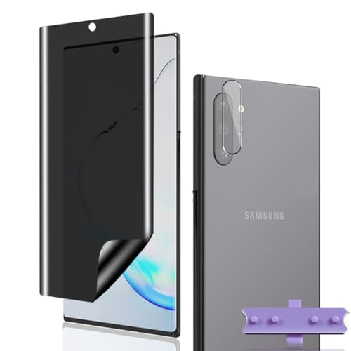 Phlleyaa Protector de Pantalla para Galaxy Note 10 Plus,Anti Espía TPU Película Protectora 1 Pack y Protector de Lente de Cámara 1 Pack,Fácil de Instalar Pantalla para Note 10 Plus Vidrio Templado