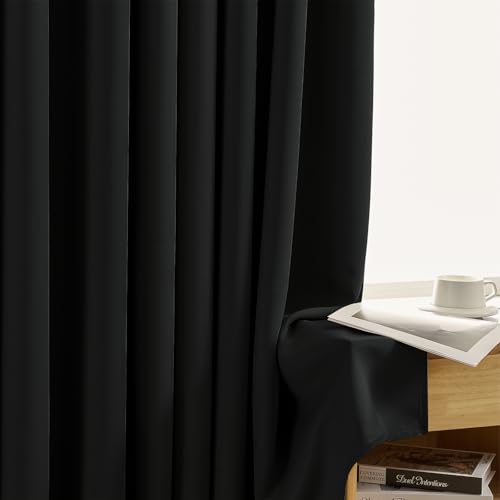 Image of IVAZA Living Room Bedroom Room Darkening Thermal Insulated Polyester Solid Blackout Curtain Noise Reducation Long Door Curtain 9 feet Set of 2