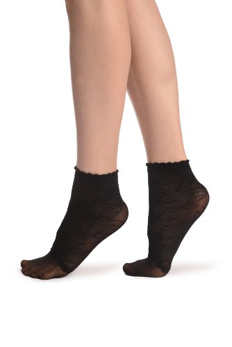 LissKiss Black Patterned Mesh & Sheer Toes Socks Ankle High - Socks2