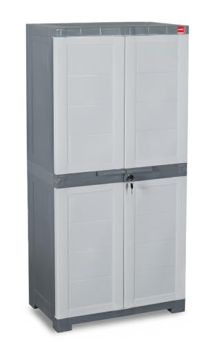 Image of Cello Novelty Big Plastic Cabinet with Dustproof Doors| 3 Year Warranty | Almirah, Cupboard, Wardrobe for Home, Living Room, Bedroom, Kitchen, Office, Outdoor| White & Grey Colour